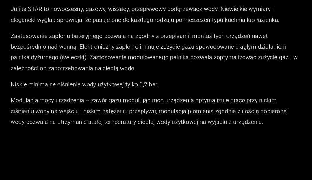 Julius STAR nowoczesny wiszący przepływacz wody