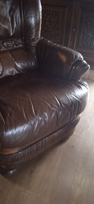 Wypoczynek. Skóra naturalna skandynawska, komplet - kanapa + 2 fotele