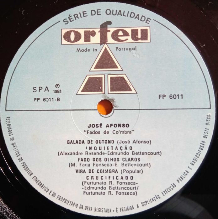 José Afonso	- - - - -		Fados de Coimbra e Outras Canções	- - - - -	LP