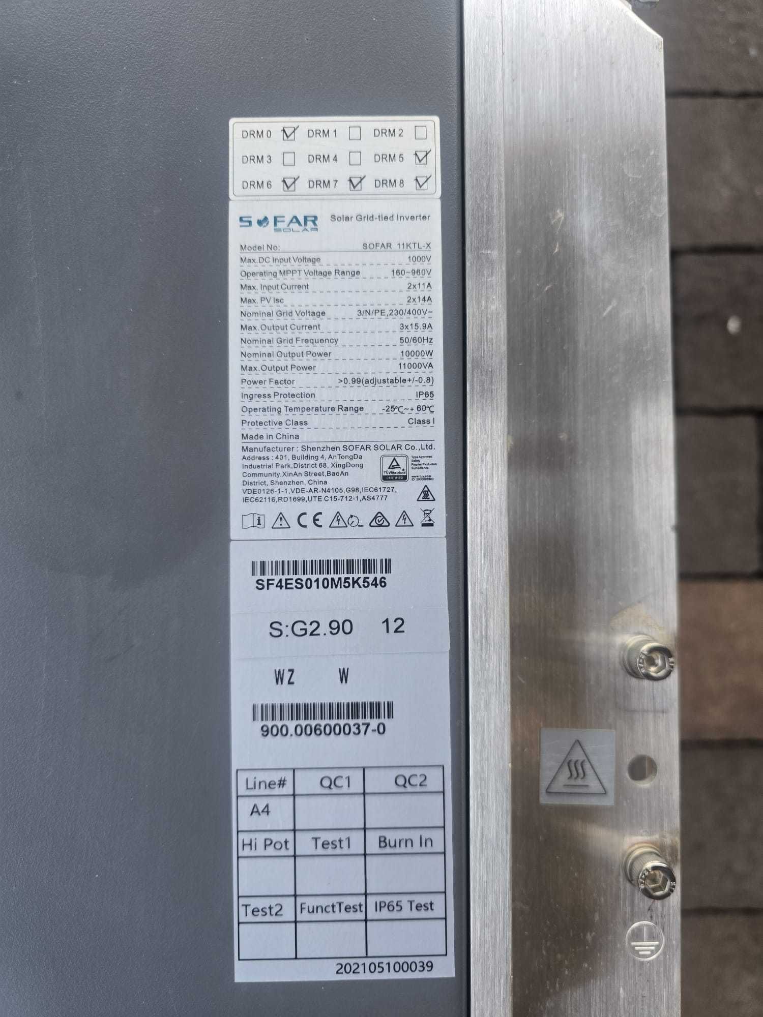 Falownik Sofar 11KTL-X + Stick Logger LSW-3|Stan jak nowy |