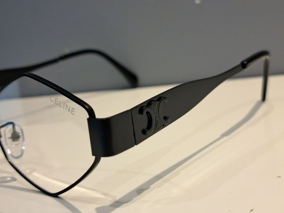 CELINE czarne nowe okulary zerówki romby oprawki stalowe nowe