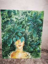 Obraz olejny Green Blossom 58 x 70 na płycie