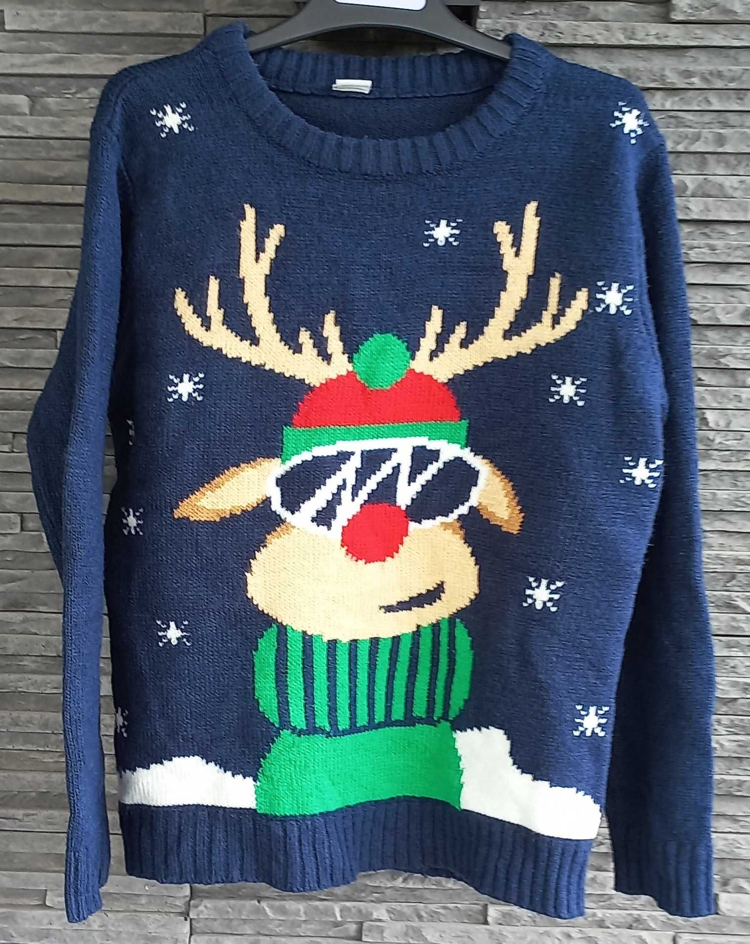 Granatowy sweter sweterek świąteczny renifer 122/128