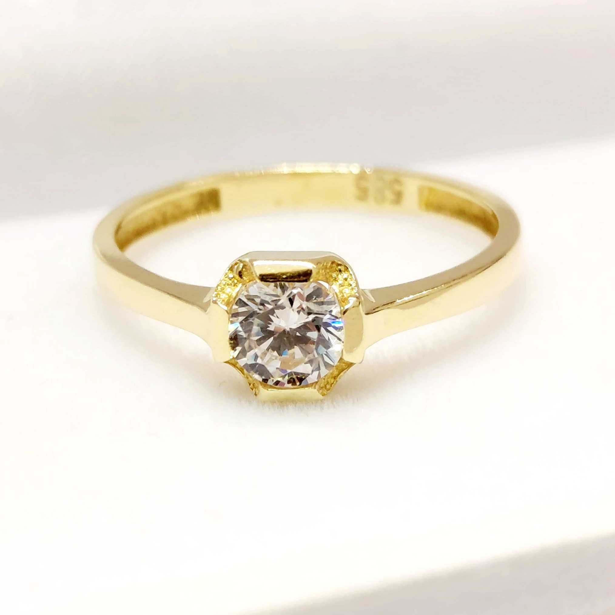 Złoty pierścionek cyrkonia 585 14K R.14