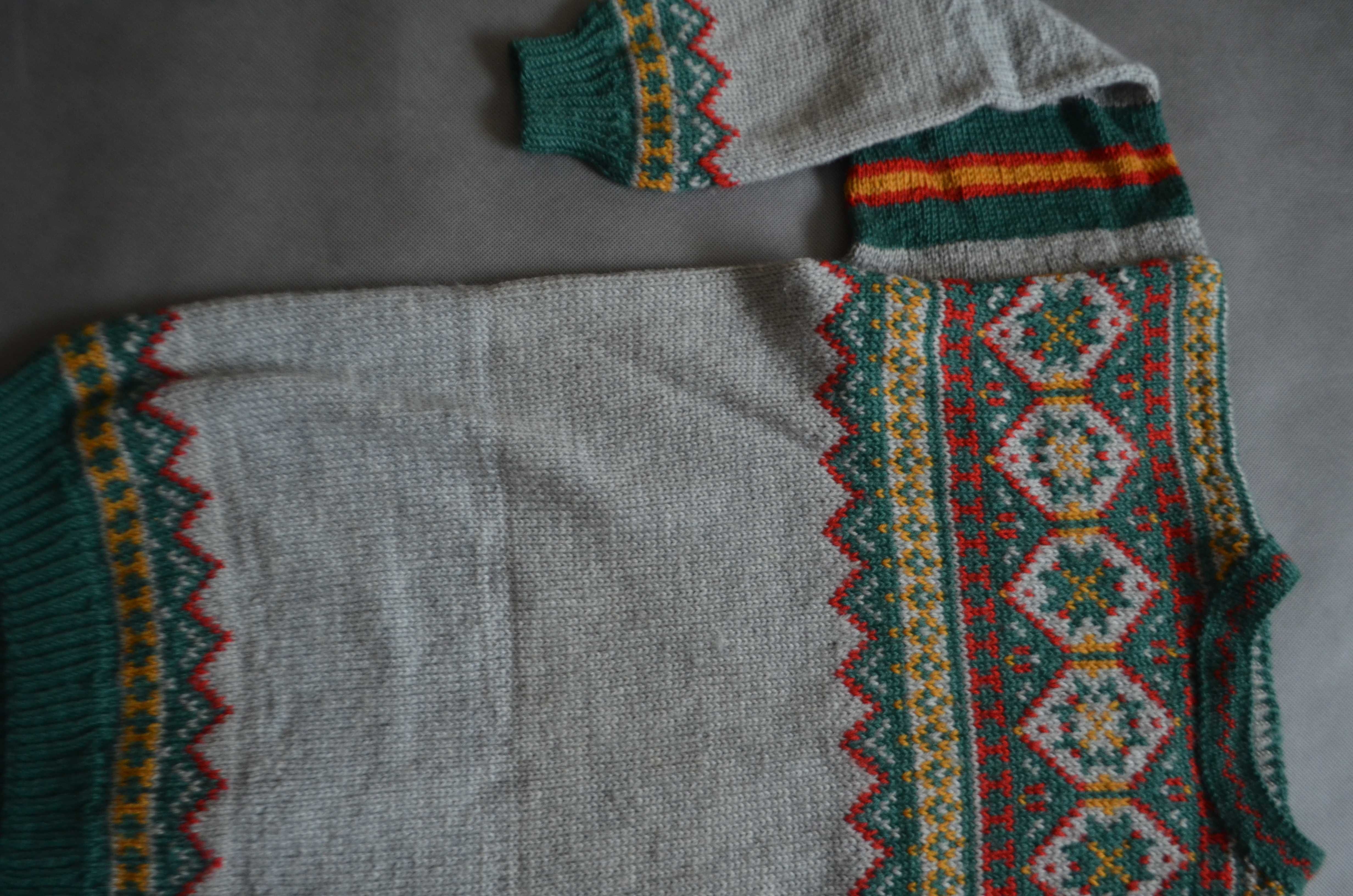 męski sweter wełna 100% na drutach M/L