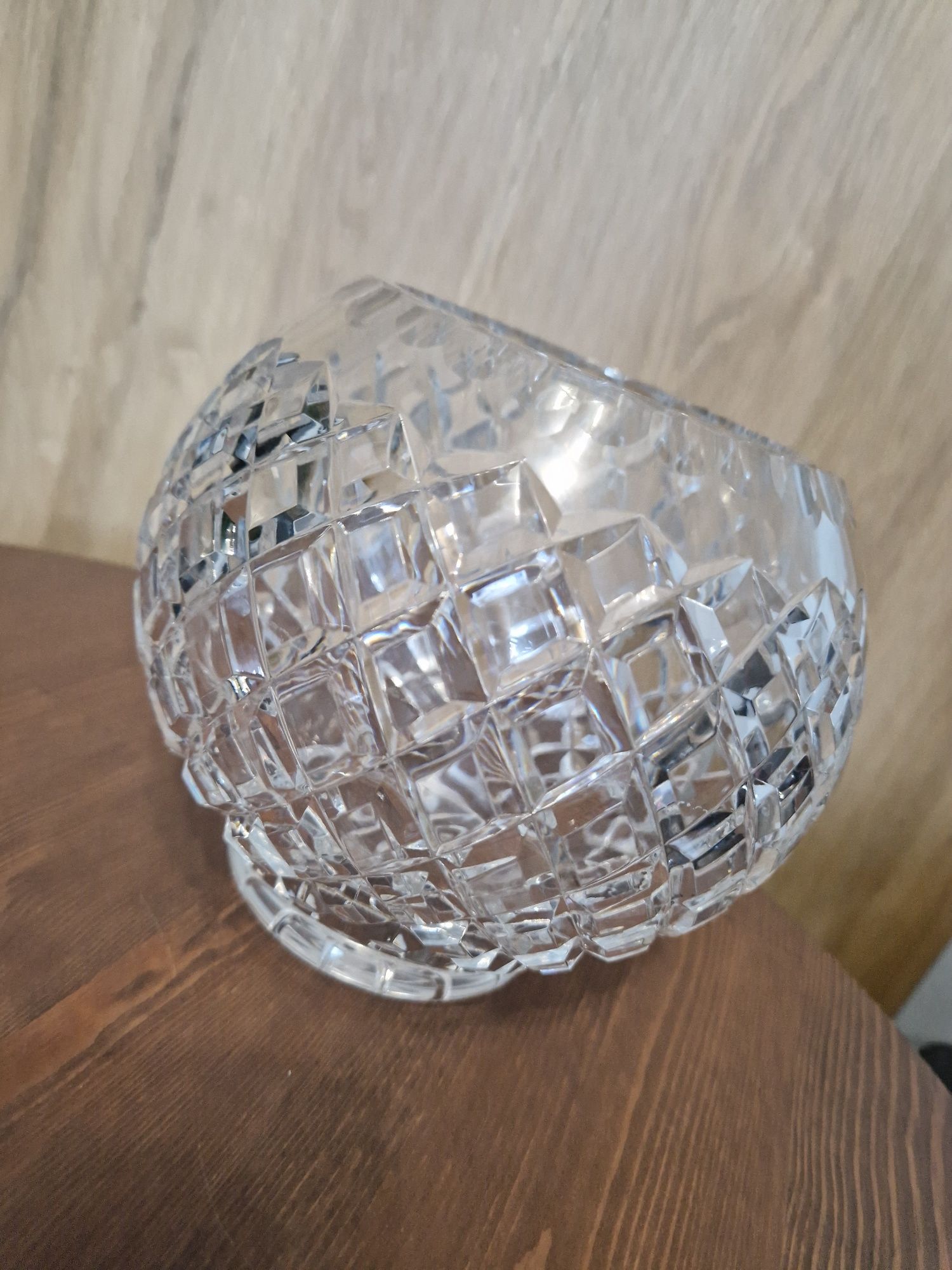 Wazon kryształowy 16 cm. okrągły kryształ PRL Kula KARO antyk
