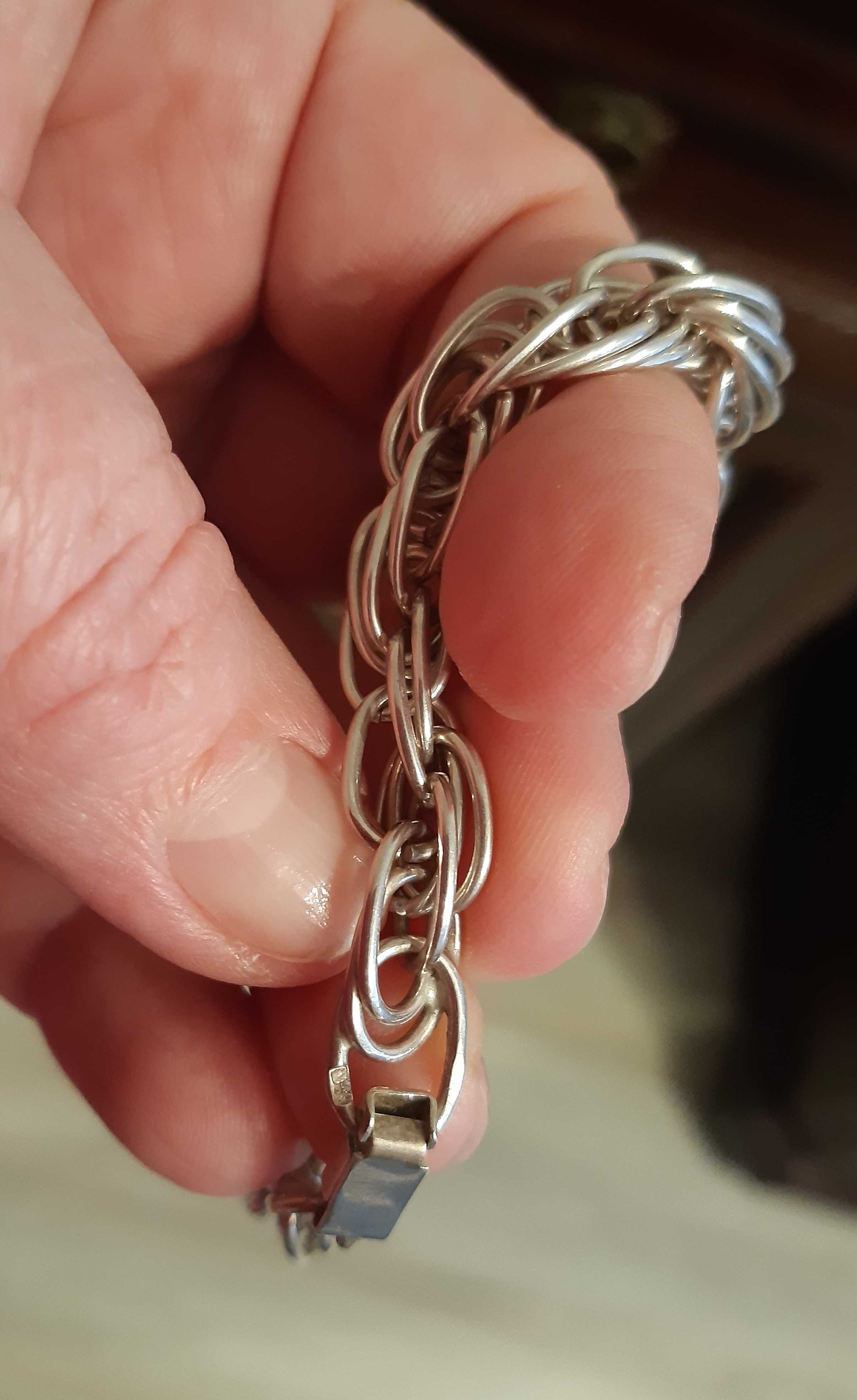 Piękny solidny srebrny łańcuch 45 cm - lata 70-te