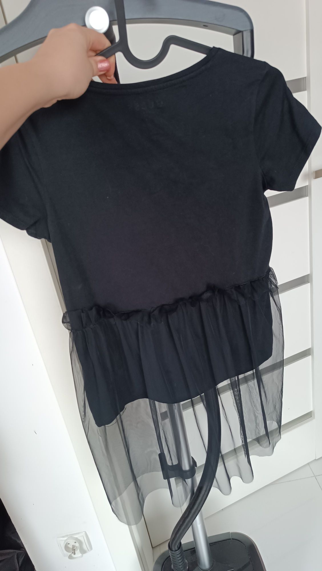 Bluzka guess t-shirt 14 lat 164 XS/S czarna z tiulem