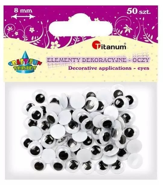 Oczy bez kleju i rzęs 8mm 50szt. Titanum. Nowy Produkt