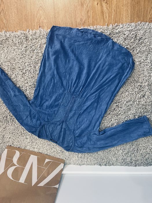 Massimo Duti piekna bawelniana bluzka koszula boho damska niebieska S
