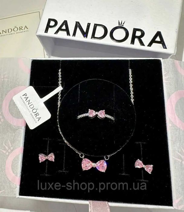Набір рожевий блискучий бант пандора