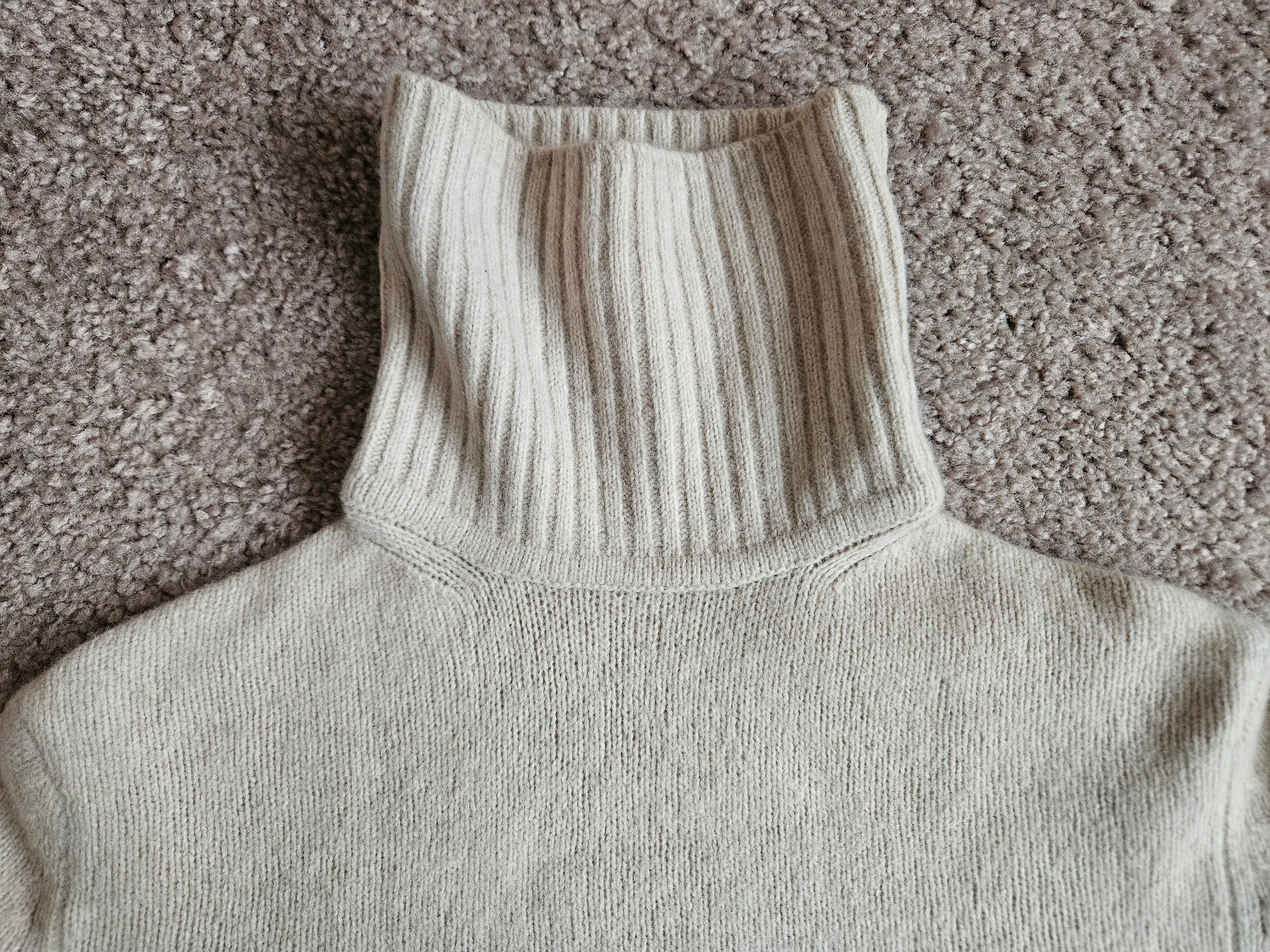 Gruby golf męski Zara kremowy/ecru, wełna+nylon, rozm. M