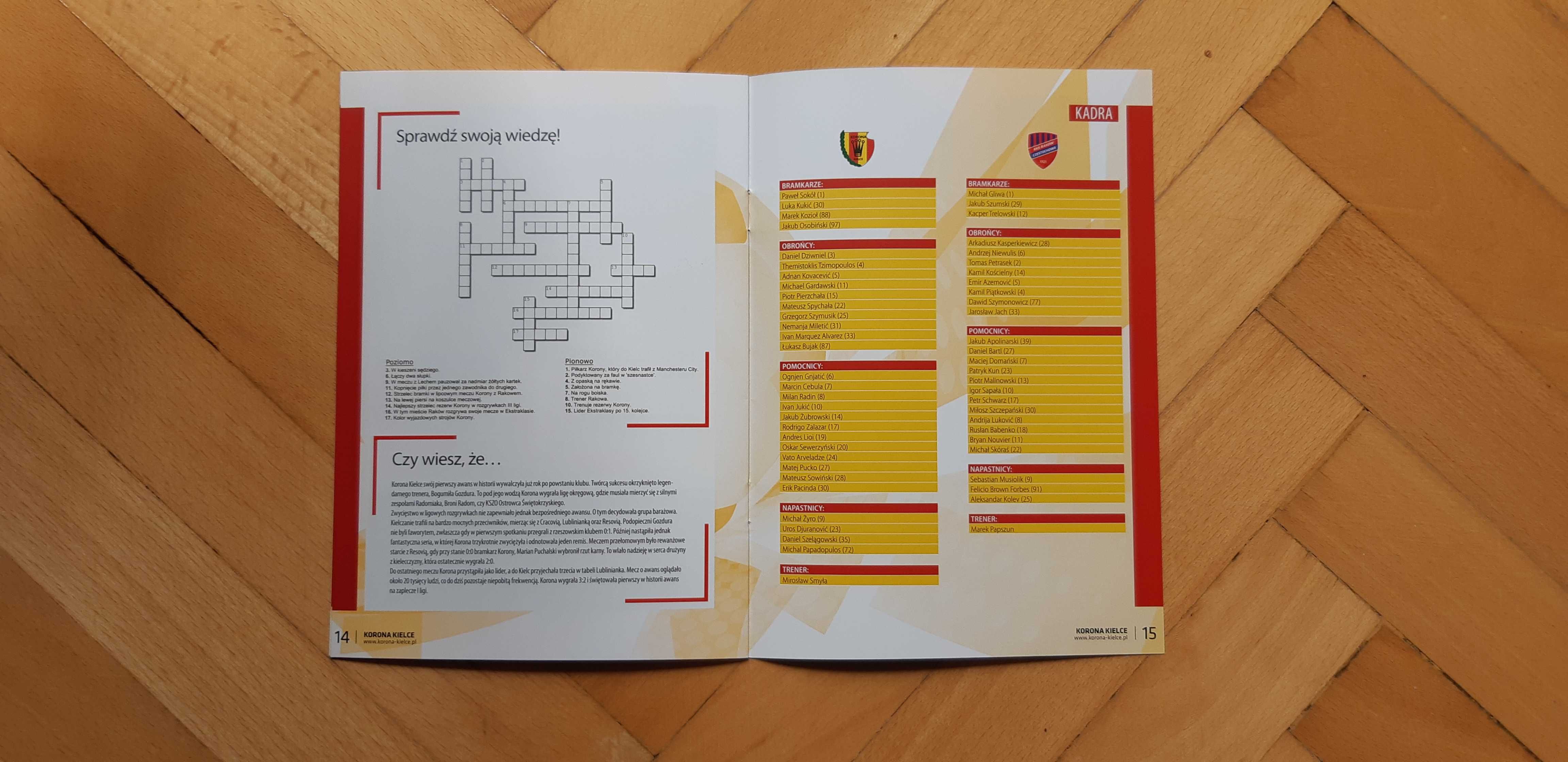 program z meczu Korona Kielce - RKS Raków Częstochowa 23 listopad 2019