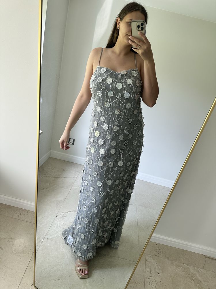 Sukienka cekinowa frędzle ASOS rozmiar 46 wesele ślub wow