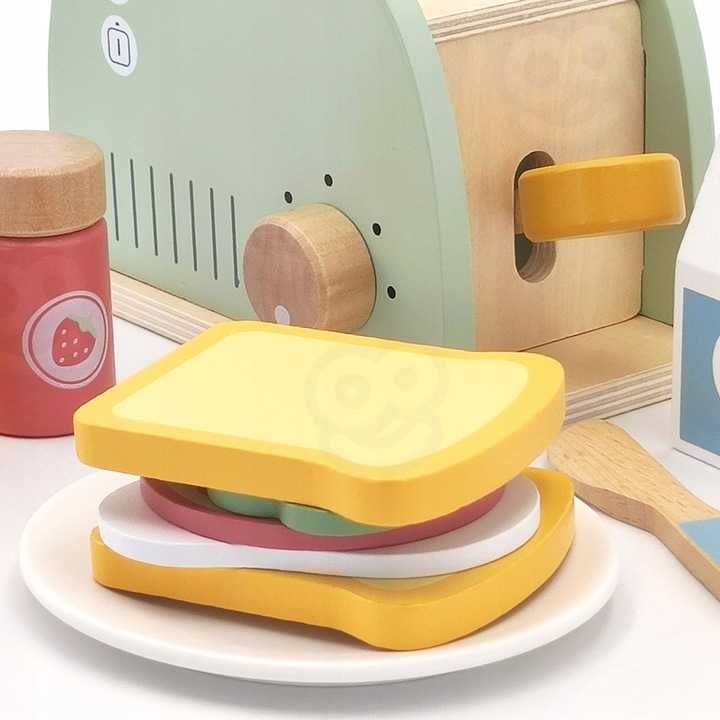 Zabawki drewniane dla dzieci Toster Pastelowy Zestaw Śniadaniowy