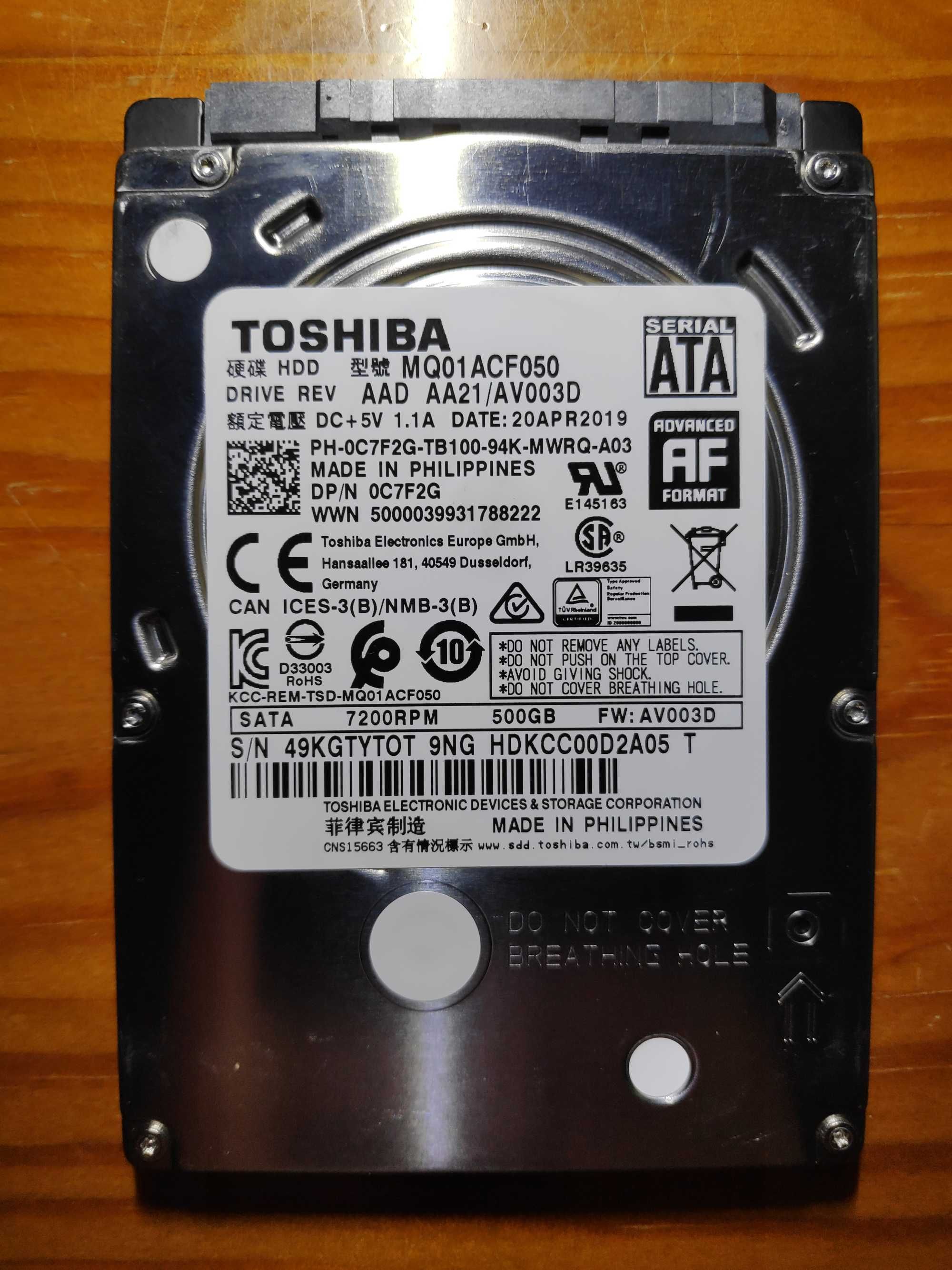 disco HDD 2.5" Toshiba 500GB (7200 RPM)