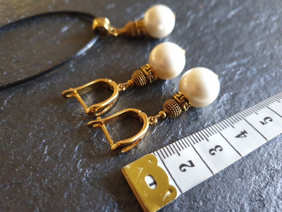 Дизайнерский комплект с жемчугом майорика в позолоте "Эллада"