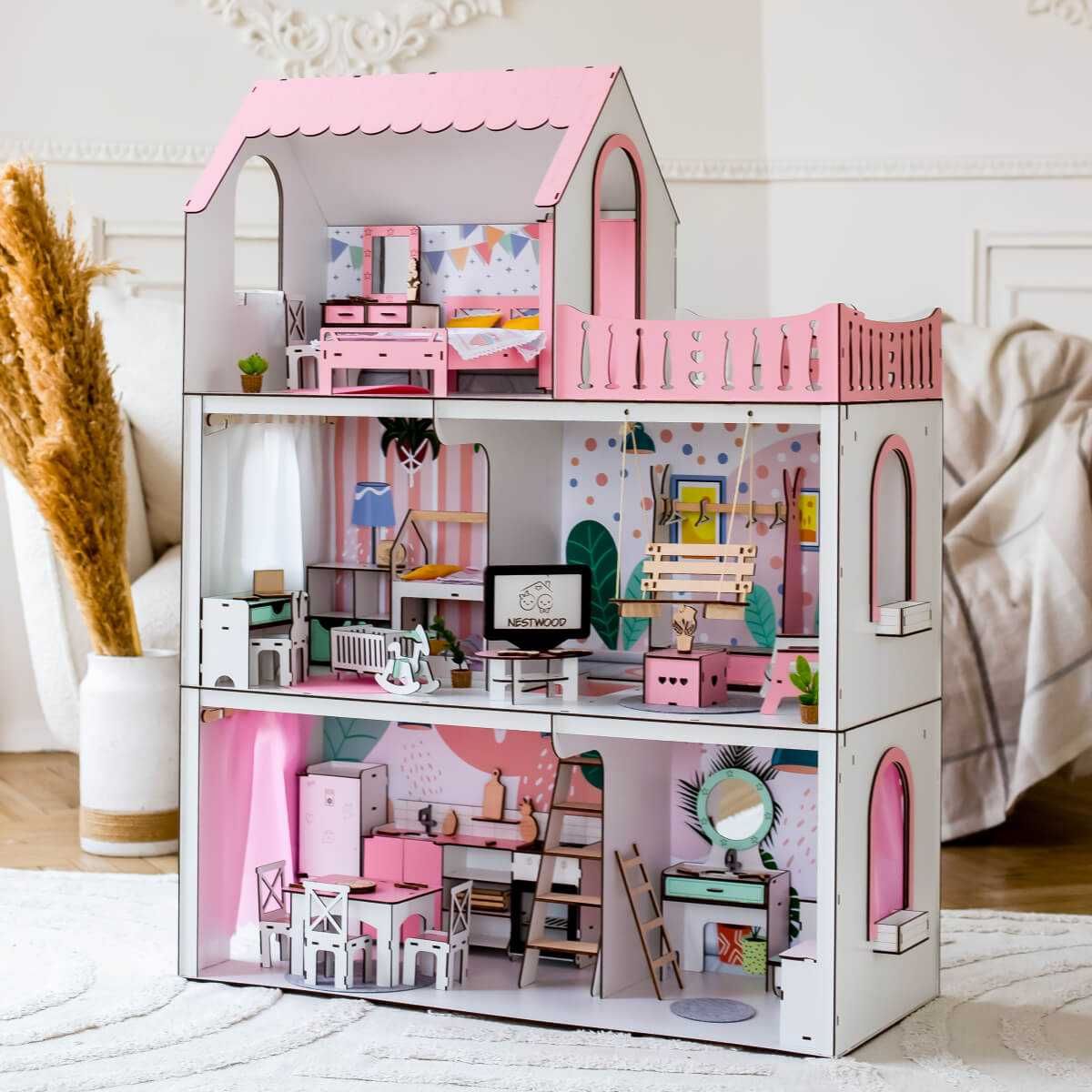 Метровий ляльковий будинок для Барбі Лол подарунок меблі кукольный дом