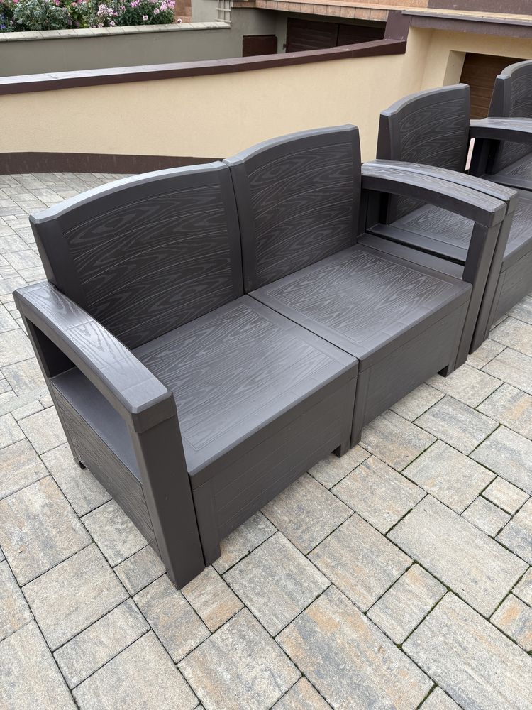 Zestaw ogrodowy sofa dwuosobowa plus dwa fotele stolik