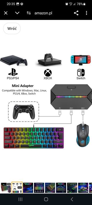 Zestaw klawiatury i myszy do gier z adapterem