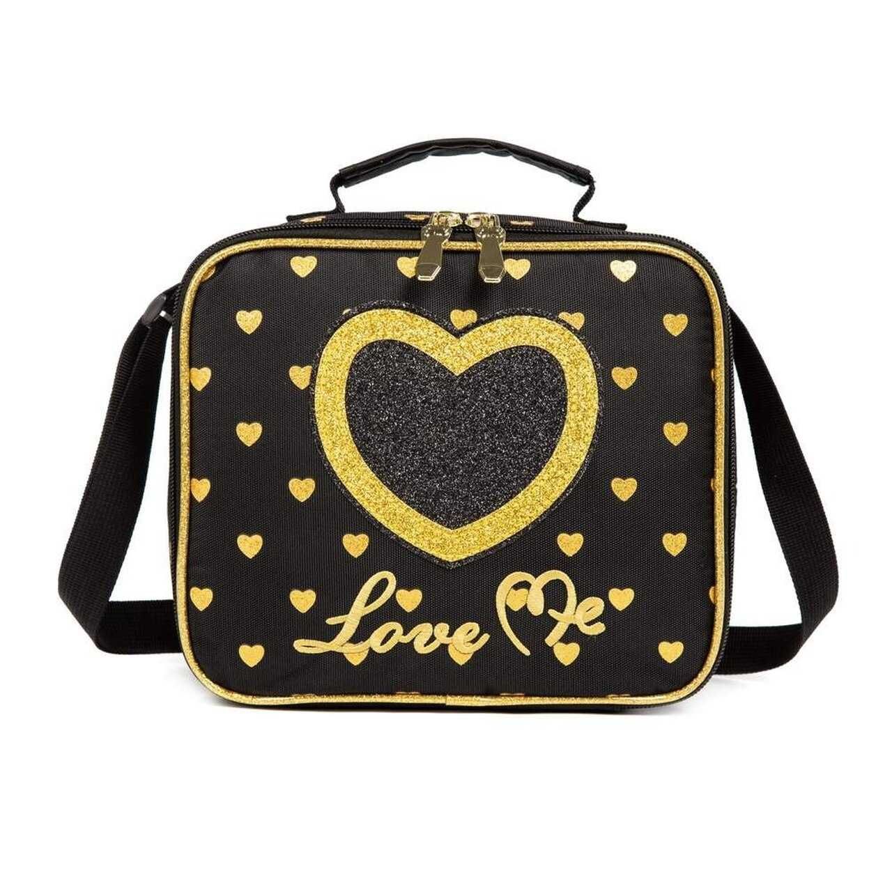 Pack Escolar coração preta/dourada 3 peças