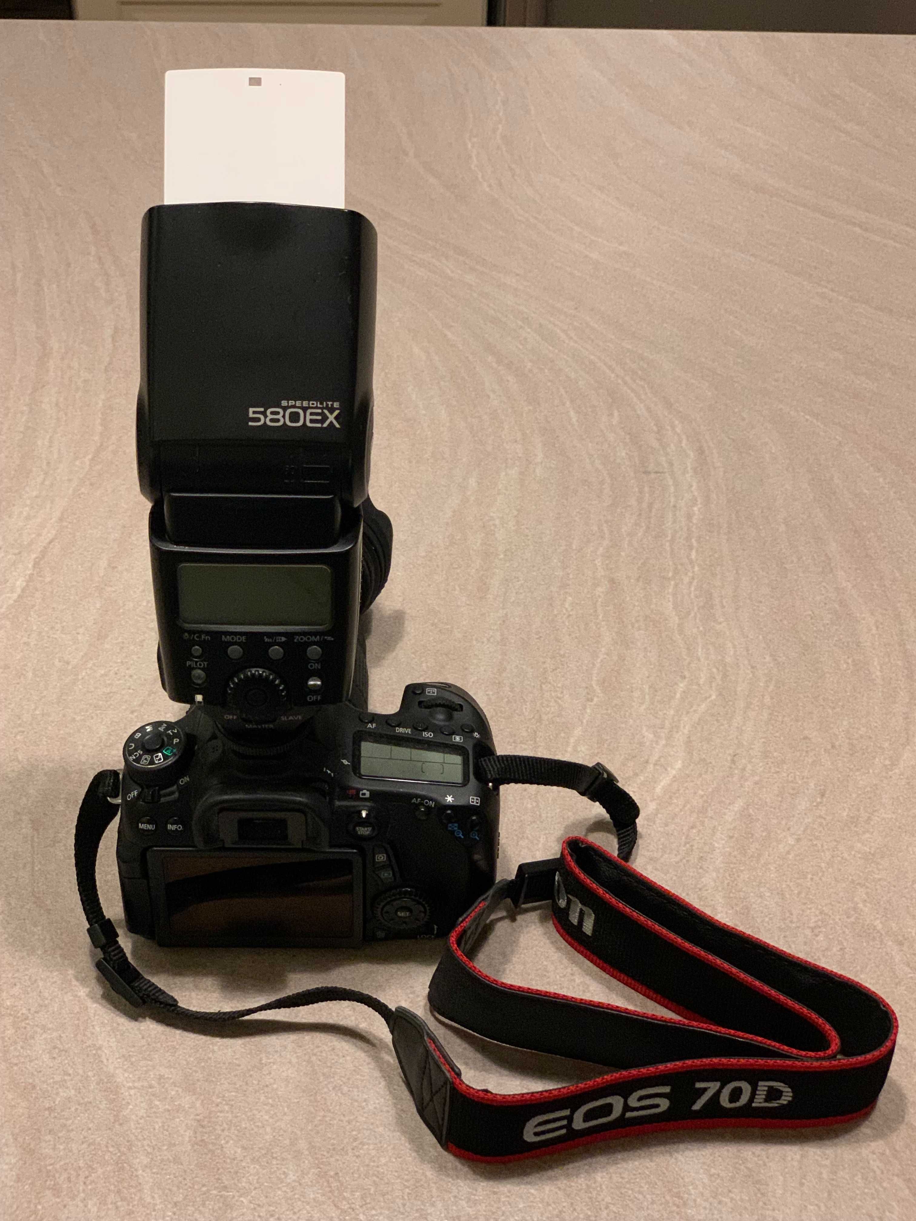 Canon EOS 70D + obiektyw Sigma 18-50 mm 2,8 + lampa 580EX + dodatki