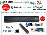Coluna Bluetooth SoundBar | MicroSD | USB | Jack 3.5 | Bateria | 10w