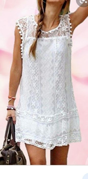 Biała koronkowa sukienka Boho koronka S/M 36/38 koronka narzutka