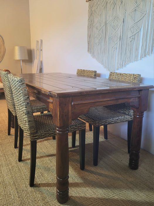 mesa e 4 cadeiras, refeições, secretaria, indiana, oriental, rustico