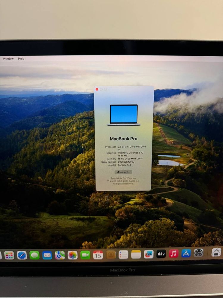 MacBook Pro 2019 15 inch 16gb DDR4 i7 2,6GHz 6-Core 512 SSD