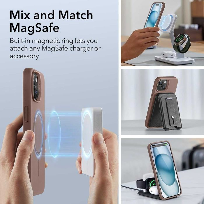 ESR HaloLock soft case etui MagSafe do iPhone 15 magnetyczne brązowe