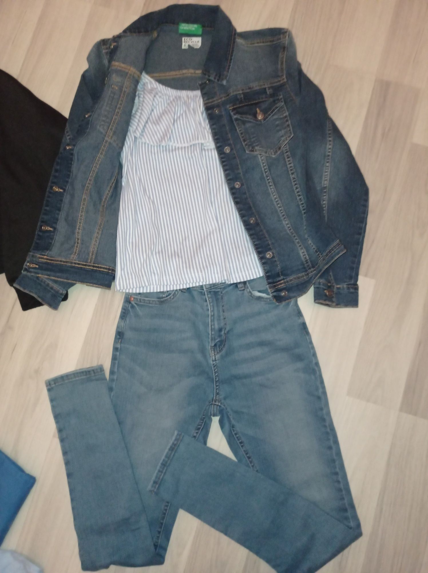 Zestaw 146/152 wiosna kurtka jeans_bluzki_spodnie