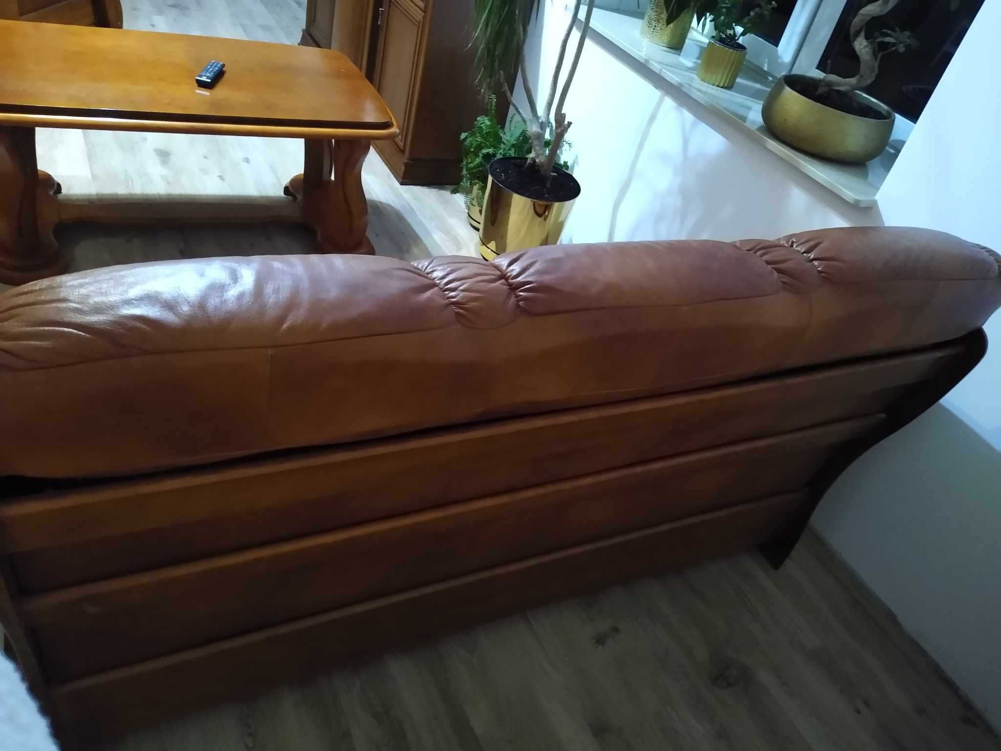 komplet mebli dębowych: kanapa rozkładana + 2 fotele