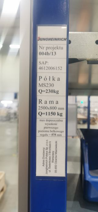 Świetne mocne regały przemysłowe Jungheinrich 2700x2500x850!
