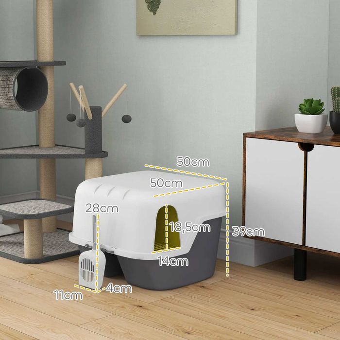 PawHut Kuweta dla Kota z Pokrywą i Łopatką, Zamykana, Kolor Biały