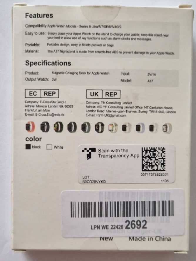 Ładowarka bezprzewodowa 2 w 1 do zegarka kompatybilna z Apple Watch