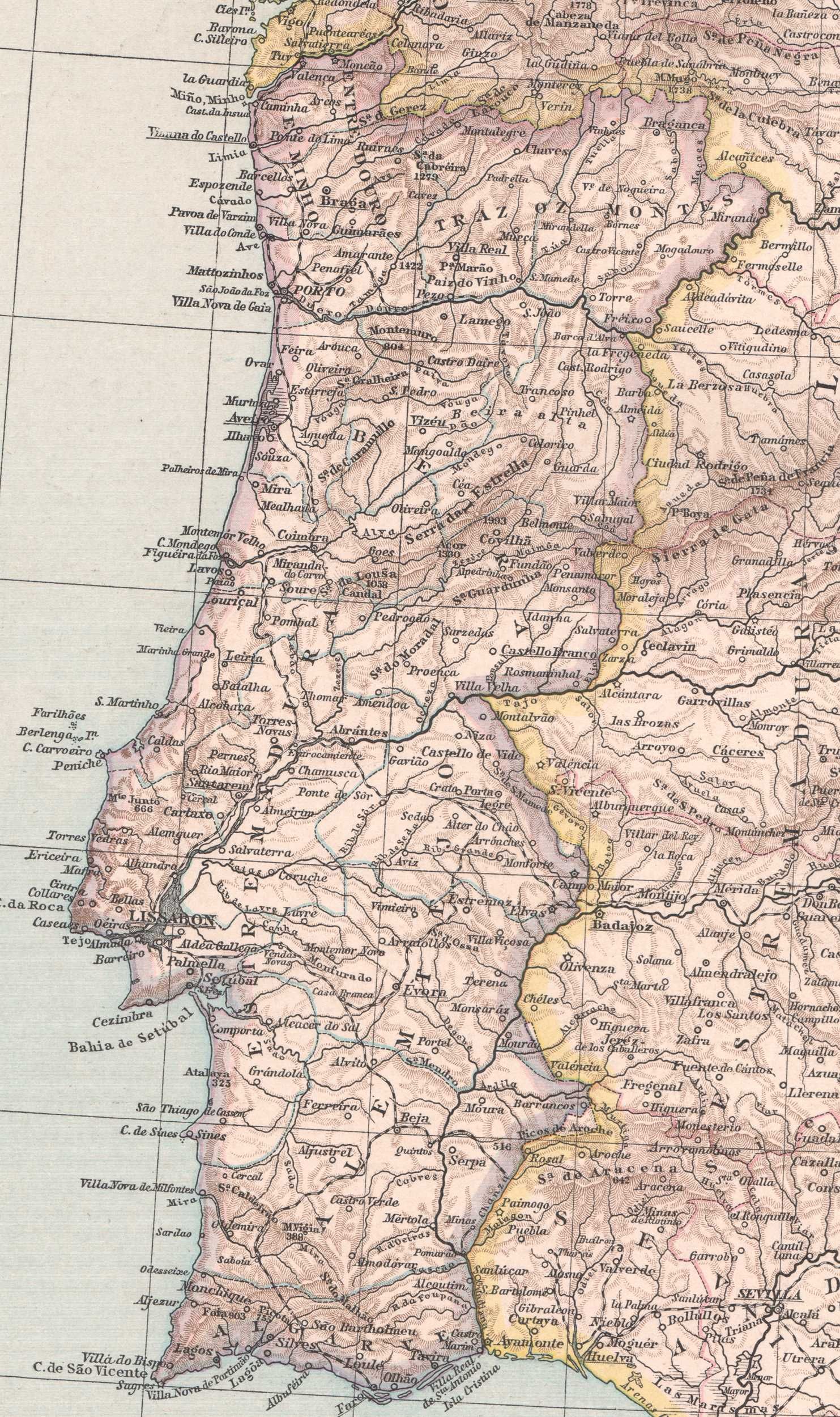 Hiszpania Portugalia efektowna mapa 1879 r. Autentyk