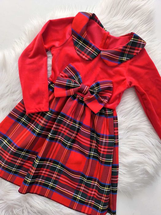 WYPRZEDAŻ sukienka świąteczna dla dziewczynki krata 110/116 do 152/158