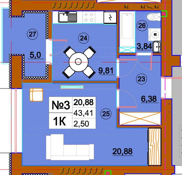 В збудованому будинку 2-на квартира (61.87 кв) в ЖК Комфорт-Сіті