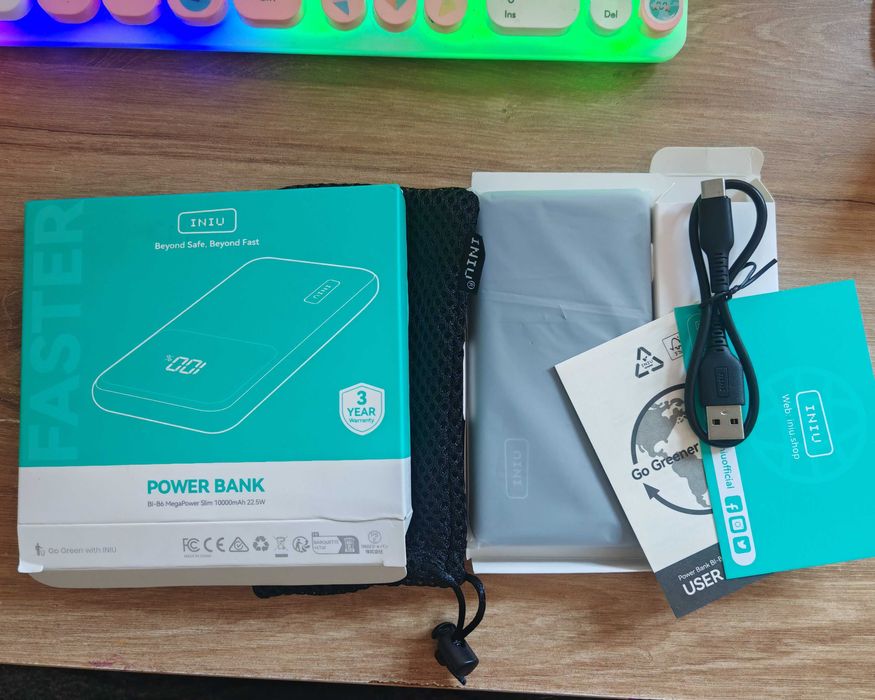 Power Bank INIU 10000mAh 22.5W – Novo, sem uso