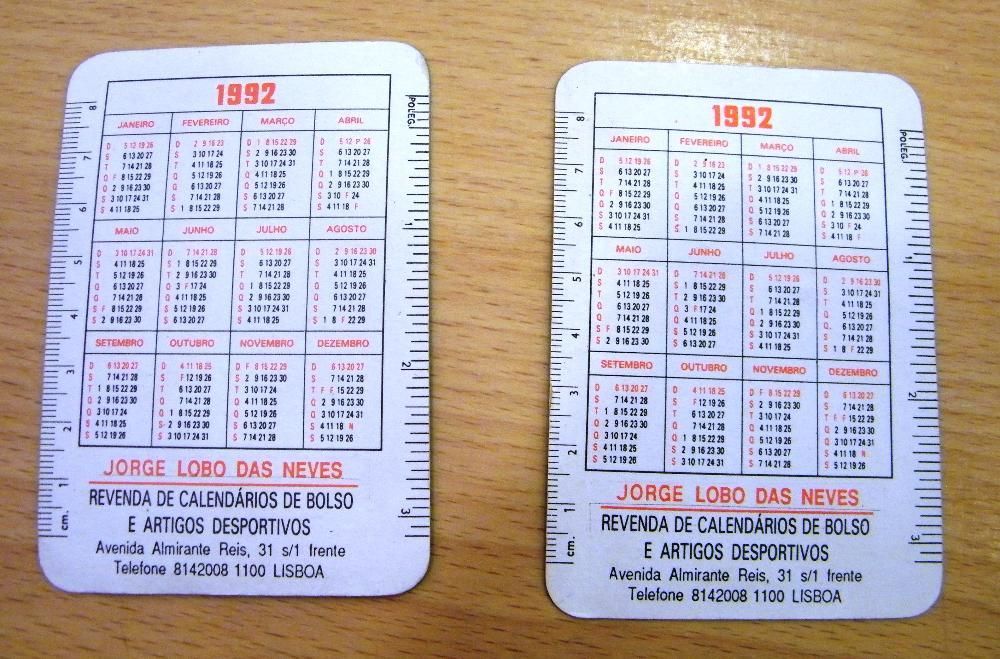 Calendários de bolso ano 1992