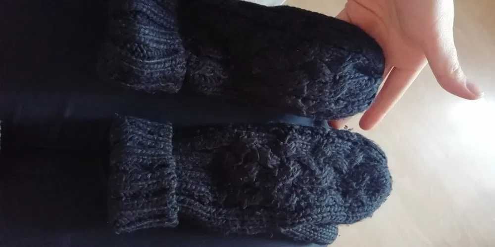 Zestaw rękawiczki jeden palec + szalik czarne ciepłe Reserved h&m zima