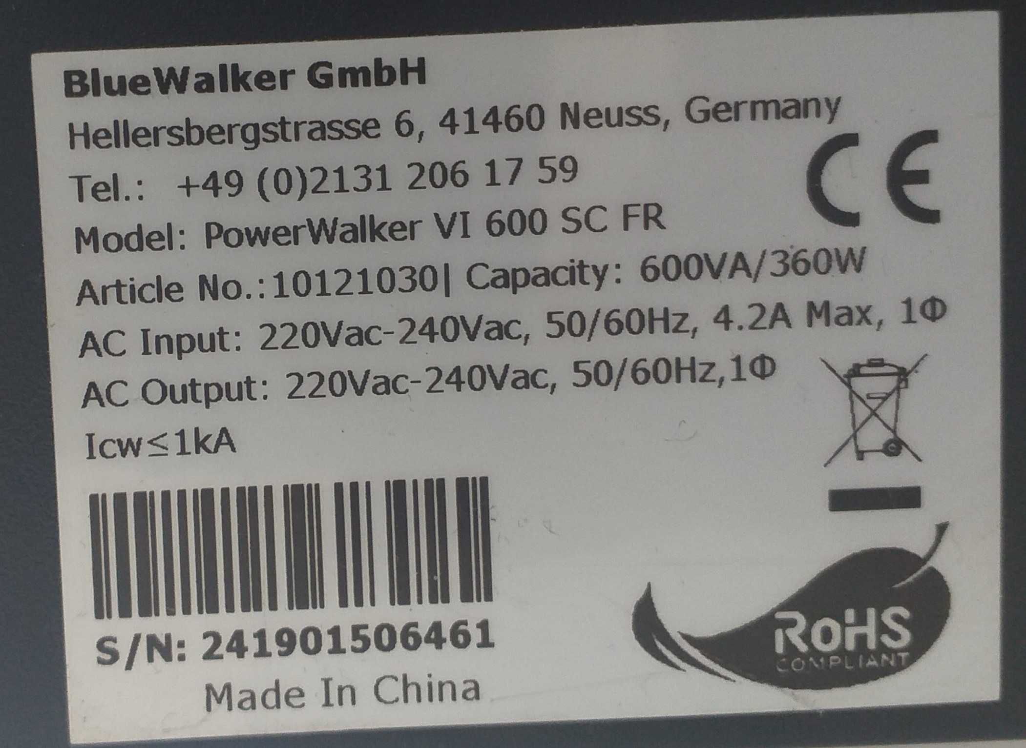 Markowy PowerWalker Basic VI 600 SC FR