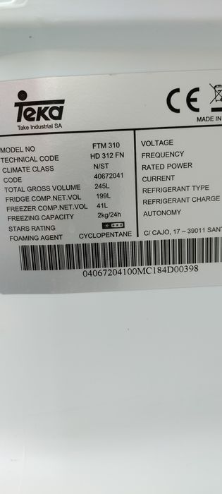 Frigorífico Teka 245L