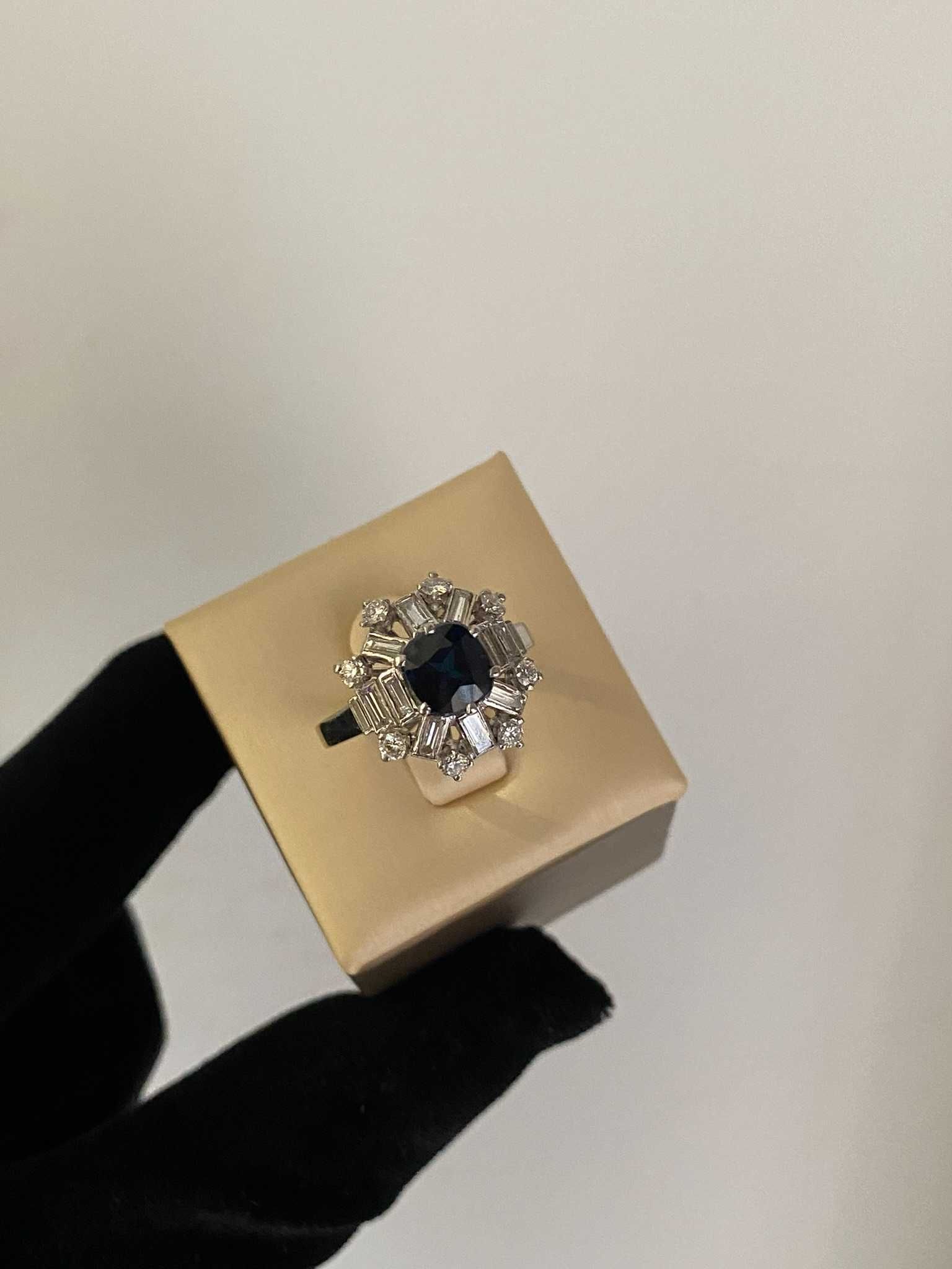 Pierścionek z diamentami 1.30 CT i szafirem 1.00 CT Platyna