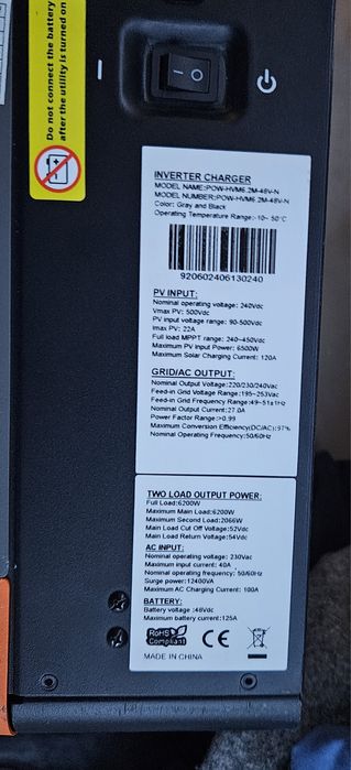 Інвертор гібридний PowMr VM PLUS-6.2KW 48 Bольт