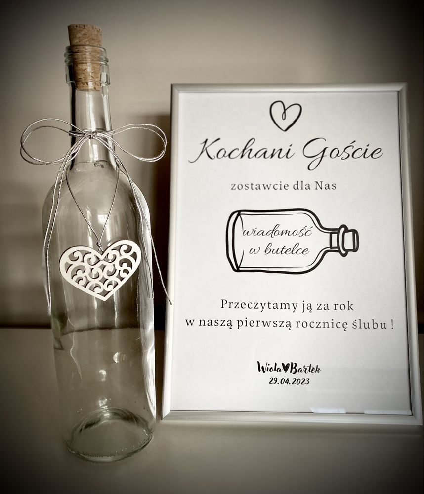 Księga Gości - list w butelce srebrna glamour