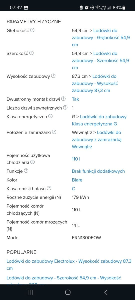 Lodówka Electrolux ERN1300FOW
