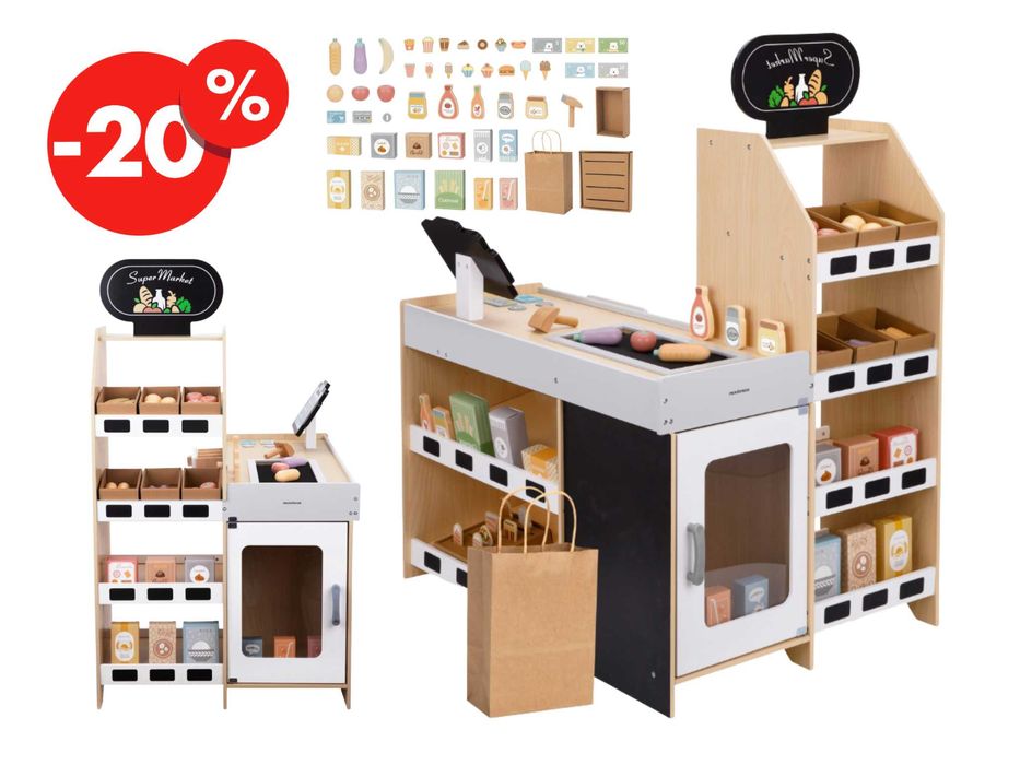 Duży Drewniany Stragan Sklepowy Warzywniak XL z Kasą Dla Dzieci OKAZJA