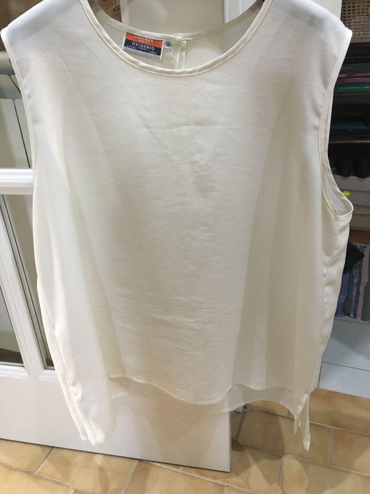 Top de manga cavada, branco pérola, tamanho 46 (XL), marca OXIGÉNIO